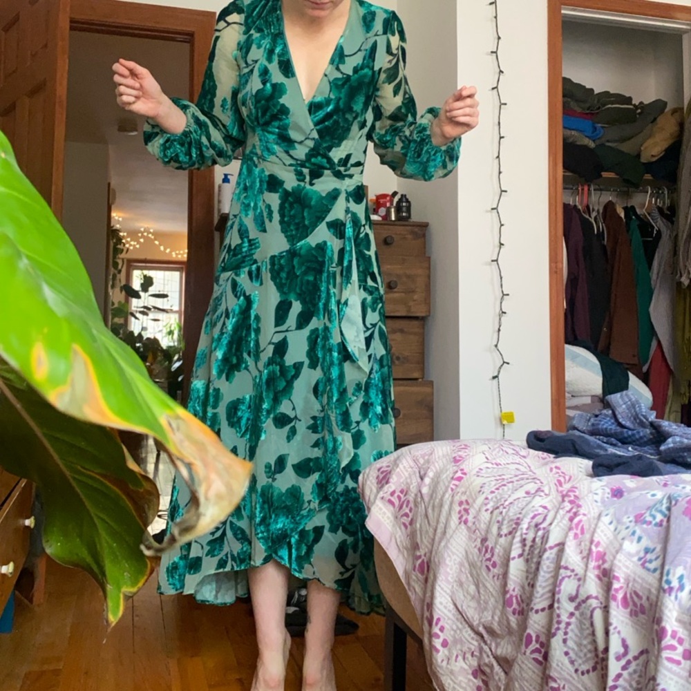 NWT Anthropologie Green Velvet Wrap Dress